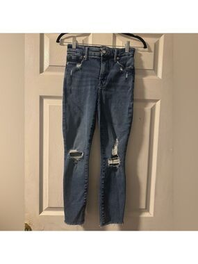 Good American Women's Distressed Ripped Blue Skinny Stylish Jeans Size 0